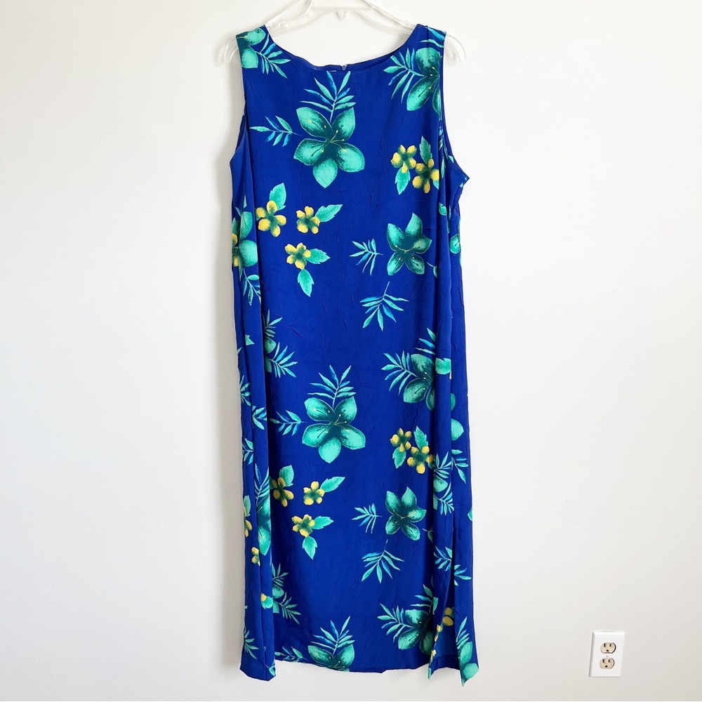 Vintage KC Spencer New York Tropical Floral Sleeveless Maxi Dress Blue 16 Woman